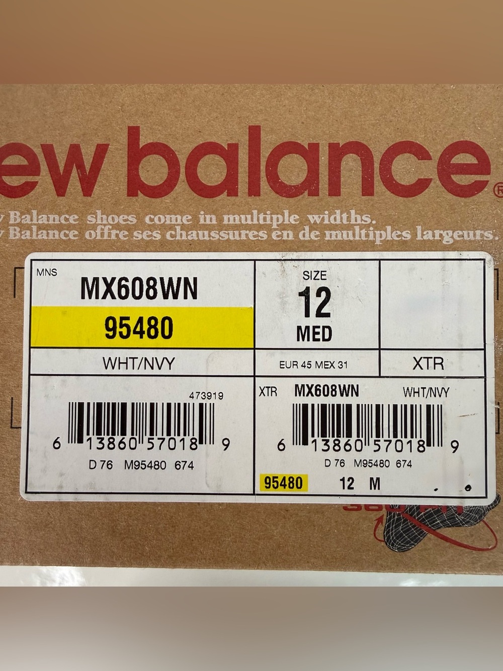 NEW BALANCE MX608 Men’s 12D NEW IN BOX Cross Training White Navy Leather Sneaker - Picture 11 of 14